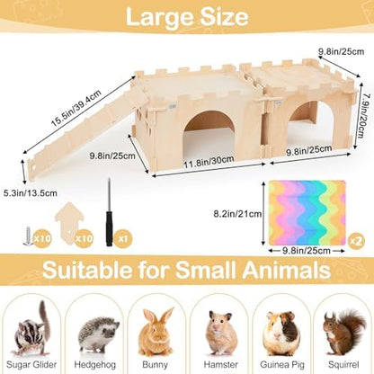 Unicorn Catcher 2 Pack Wooden Guinea Pig Hideout House with Stairs & Mats