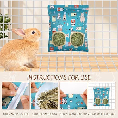 UPINS 3Pack Guinea Pig Hay Feeder Bag,Bunny Rabbit Cage Bag Hanging Holder