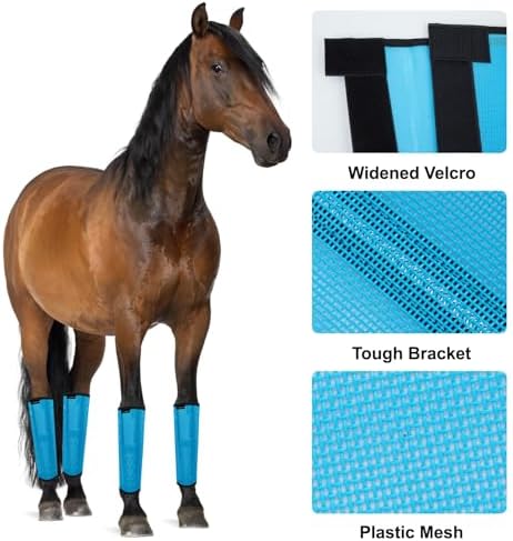 FOXLVDA Pony Fly Boots (Donkey/Mini Horse), Set of 4 - Loose Fitting Design, Breathable, Adjustable & UV Protective with Support Bars for Reduce Stomping & Leg Fatigue, 13hh-14.2hh (Blue, Medium)