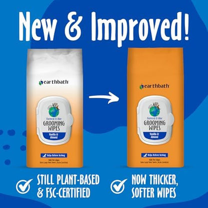earthbath Oatmeal & Aloe Grooming Wipes, Vanilla & Almond - 100 Ct, 2 Pack