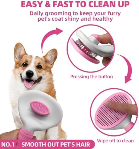 Bath Grooming Kit for Pets - Hair Brush Set with Towel, Washing Gloves, and Shampoo Scrubber Brush for Dogs and Cats (Pink)