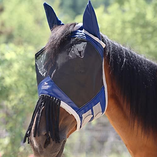 Harrison Howard CareMaster Horse Fly mask with Ears and Nose Fringe Fly Protector Defender Mask Navy M Cob