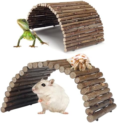 QUOZUO 2PCS Reptile Hideout Hermit Crab Bendable Bridge, Wooden Hermit Crab Hideout Climbing Toys, Reptile Tank Habitat Decor Hiding Hut for Lizards, Mice, Spiders