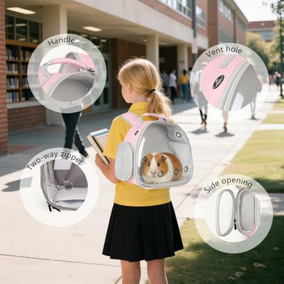 Guinea Pig Carrier, Clear Bubble Window for Guinea Pig, Bunny Rat Bird (Pink, Backpack)