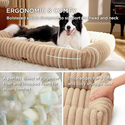 Bedsure ComfyFleece™ Dog Beds Large Sized Dog Washable，36in Sandy Beige