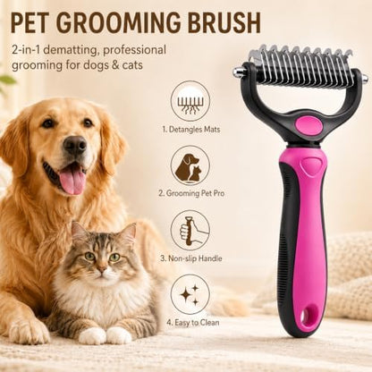 Deshedding Brush for Dogs and Cats,Undercoat Rake Pet Brush for Long Hair,Professional Deshedding Tool, Ideal For Medium Or Long Haired BreedsGrooming Tool for Thick Coats (Blue+Pink)