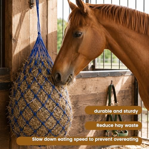 Slow Feed Hay Nets for Horses, 2 Pack, 40 Inch, 2 Inch Holes, Blue
