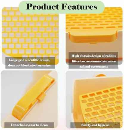 PINVNBY Litter Box for Rabbits,Plastic Rabbit Pan with Grate,Bunny Potty Training Corner Detachable Rabbit Toilet Bedding Accessory for Hedgehog Chinchilla Ferret (Orange)