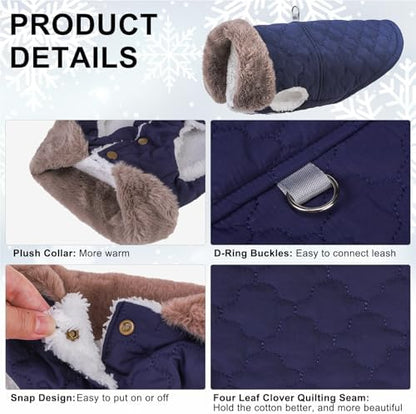 BEAUTYZOO Warm Dog Puffer Jacket Vest, Dog Winter Coat with Harness,Blue XS