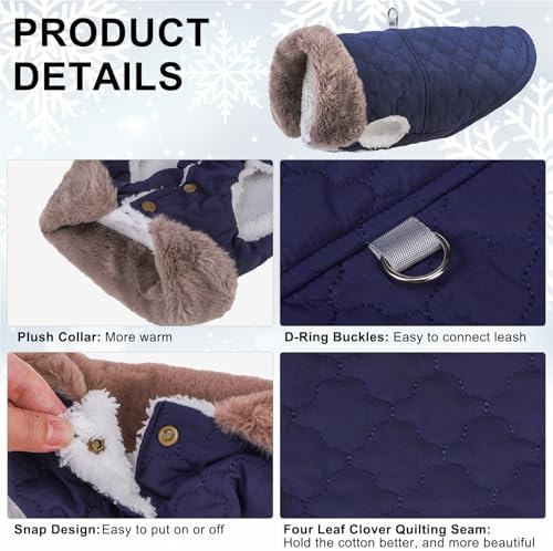 BEAUTYZOO Warm Dog Puffer Jacket Vest, Dog Winter Coat with Harness, Blue L