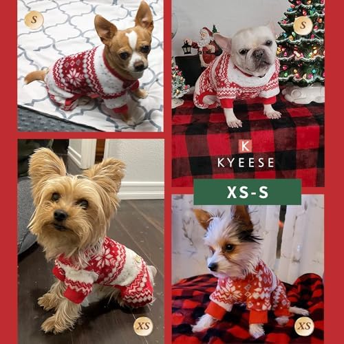 KYEESE Dog Christmas Pajamas for Small Dog Velvet Onesie with Red Snowflake