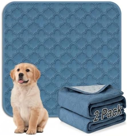 FunFurry Washable Pee Pads for Dogs - 2 Pack Reusable Pee Pads，Waterproof Puppy Pads，Pet Training Pads，Super Absorbent with Dog Paw Shape Non-Slip Backing (Blue, 36" X 41" - 2 Pack)