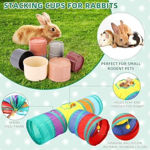 34 Pcs Rabbit Starter Kit Rabbit Litter Box Small Animal Water Bottle Cups Bunny Tunnels Animal Grooming Kit Bowl Blanket with Cleaning Set for Guinea Pig Bunny Accessories(Style 1,Blue)