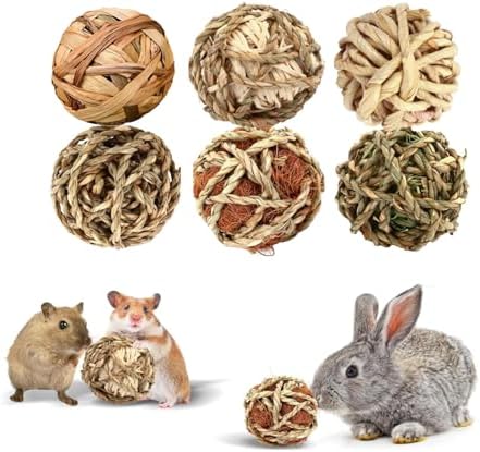 William Craft Bunny Chew Grass Balls, 6 Pcs Rolling Chew Toys for Small Animals, Natural Chew Grass Toys and Bunny Treats for Rabbits, Guinea Pigs, Chinchillas, Hamsters, Mice Teeth Grinding