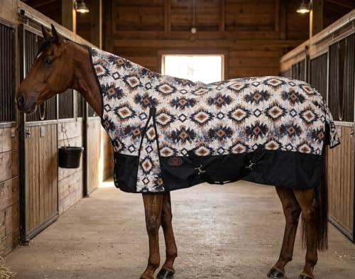 1200 Denier Horse Rain Sheet (Waterproof/Breathable & Wind Proof Turnout Sheet) Horse Breathable Rainsheet (Aztec-Beige, 72)