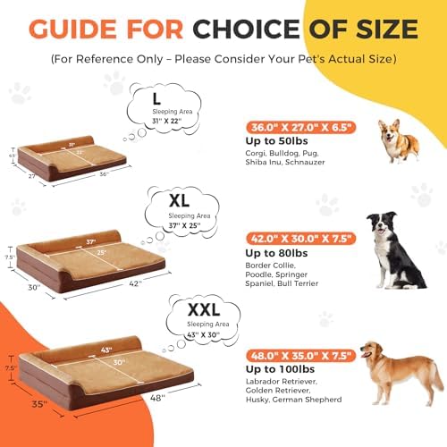 XXL Orthopedic Dog Bed, Extra Large Dogs, 48"x35"x7.5", Brown