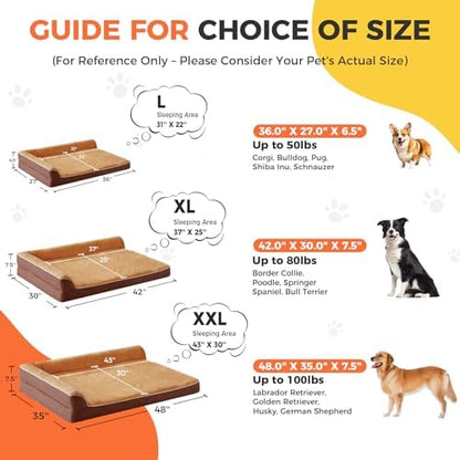XXL Orthopedic Dog Bed, Extra Large Dogs, 48"x35"x7.5", Brown