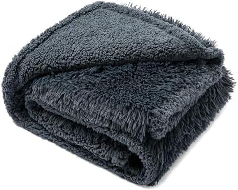 Pet Blankets Waterproof Fluffy Fleece Blanket Cat Dog Blankets Liquid Pee Proof Throw Blanket Reversible Furniture Protector Cover Washable for Couches Beds Sofa 57"x40" Grey