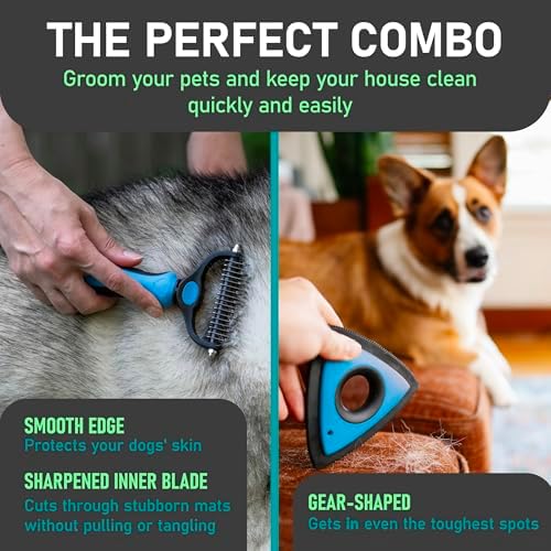 Maxpower Planet Pet Grooming Rake and Mini Pet Hair Remover Tool, Undercoat Rake for Dogs & Hair Remover for Car Carpet, Cat Fur Removal and Double-Sided Deshedding Dematting Tool for Dogs and Cats