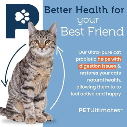 Pet Ultimates Probiotics for Cats (44g/120 Servings) – 20-Species Cat Probiotic Powder – Daily Digestive & Gut Health Support with Digestive Enzymes – Tasteless Supplements for Cats