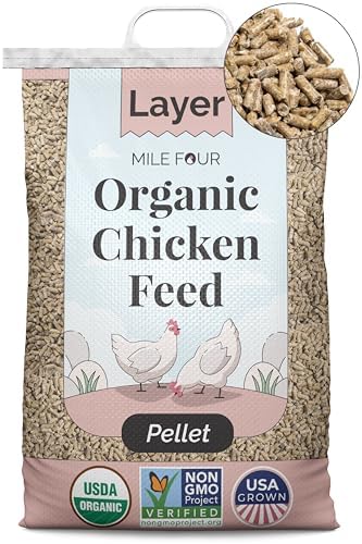 Mile Four Organic Chicken Feed, Layer Pellet, Non-GMO, USA Grown 46 lbs