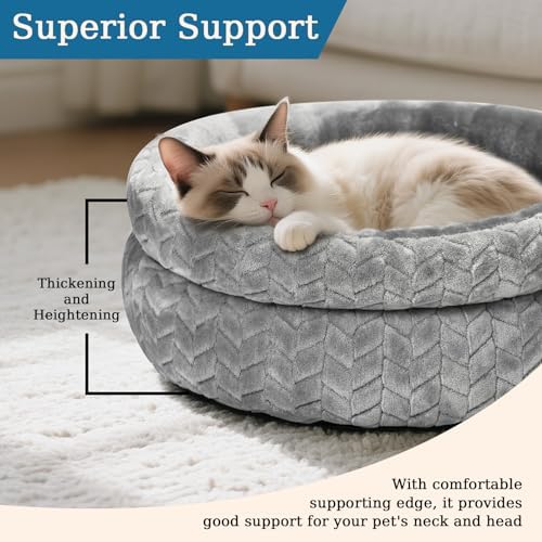 Dual-Layer Donut Cat Bed (Grey, 20 * 20 * 5.9 inch / 50 * 50 * 15 cm)