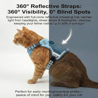 Luxelle Escape-Proof Cat Harness and Leash Set – Adjustable No Pull Soft Vest with 360° Reflective Straps, Built-in Pocket & Wrist Strap