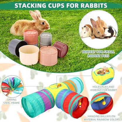 34 Pcs Rabbit Starter Kit Rabbit Litter Box Small Animal Water Bottle Cups Bunny Tunnels Animal Grooming Kit Bowl Blanket with Cleaning Set for Guinea Pig Bunny(Style 1,Light Pink)