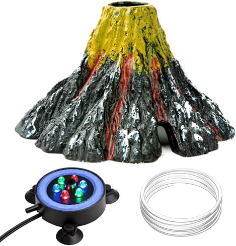 NICREW Aquarium Bubbler Decoration, LED Volcano Ornament for Fish Tank
