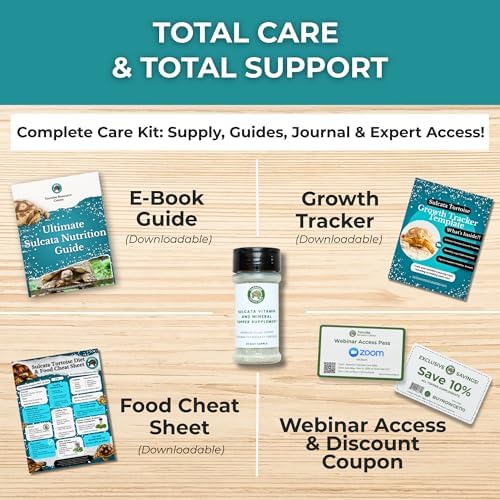 Sulcata Tortoise Calcium & Multivitamin Powder - Herpetologist Formulated Vitamin and Mineral Powder for Reptiles with High Fiber - 30 Day Supply in Shaker Bottle - Daily Nutrition for Strong Shell!