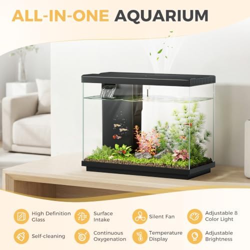 2.2 Gallon Small Fish Tank, Betta Fish Aquariums Black