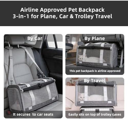Cat Carrier Soft Sided Dog Carrier Airline Approved Pet Carrier for Small Dog/Cat Bag (17.32" L×10.63" W×9.84" H) with 1 Poop Bags and 5 Pee Pads,Ideal for Medium-Large Cats Small Dogs