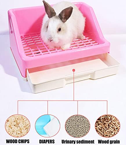 kathson Rabbit Litter Box Trainer Small Animal Potty Corner Toilet with Drawer Pet Cage Pan Litter Bedding Box for Adult Guinea Pig Hamster Bunny Ferret Galesaur Mouse Squirrel (Pink)