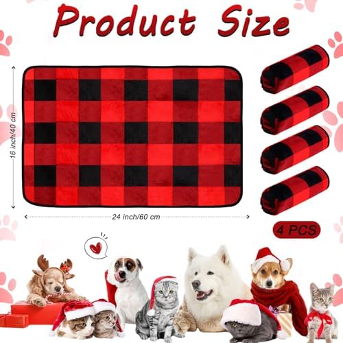 Reginary 4 Pcs Guinea Pig Fleece Cage Liners, Plaid, 24 x 16 Inch