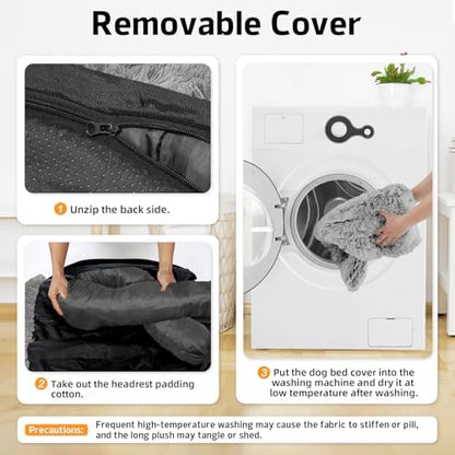GGIB Calming Dog Bed Fluffy Plush Dog Mat for Furniture Protector with Removable Washable Cover for Large Medium Small Dogs and Cats (Large, Grey)