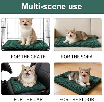 Dog Bed Mat – Soft & Comfortable Dog Kennel Pad for Crate – Durable Crate Bed & Mat for Dogs & Cats (Dark Green, XS(18"*14"*1.5"))