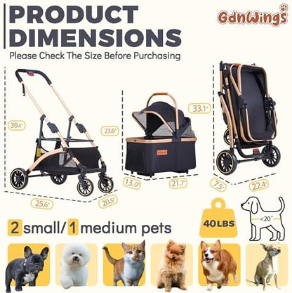Pet Stroller for Small Dogs Cats, 6 Shock Absorption System