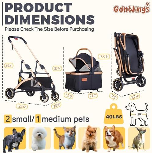 Pet Stroller for Small Dogs Cats, 6 Shock Absorption System