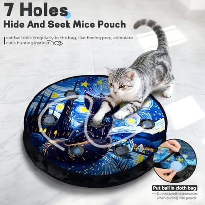Interactive Cat Toy for Indoor Cats, Motion Activated Ball &7-Hole Maze Mat