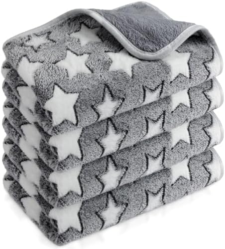 Reginary 4 Pcs Guinea Pig Fleece Cage Liners, Gray Star, 24 x 16 Inch