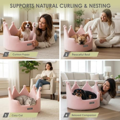 NANDOG Crown Dog Bed for Medium Dogs & Cats, Round Cloud Ultra Plush Fabric