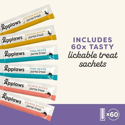 Applaws 3-Flavor Variety Lickable Cat Treats 60-Pack 0.5 oz Sachets