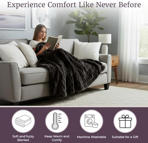 Lavish Home Jacquard Faux Fur Throw 60 x80 Black
