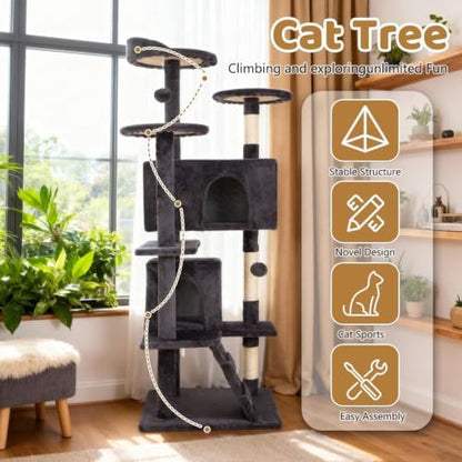 BestOffice 54" Cat Tree with Toy, Multi-Level Cat Tower Indoor Ashy