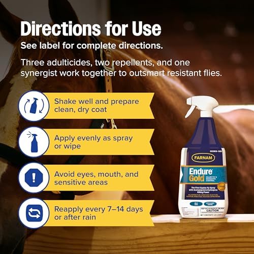 Farnam Endure Gold Fly Spray for Horses, Kills Flies Fast, 32 oz
