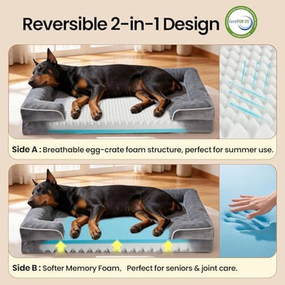 OhGeni Orthopedic Extra Large Dog Bed Couch, Memory Foam, 48-inch (Gray)