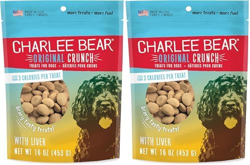 Charlee Bear Original Crunch Dog Treats, Chicken Liver, 16 Ounce Resealable Bag, Low Calorie Training Treats for Dogs, Limited Ingredient, Healthy, Crunchy Dog Snacks, Made in USA (Pack of 2)
