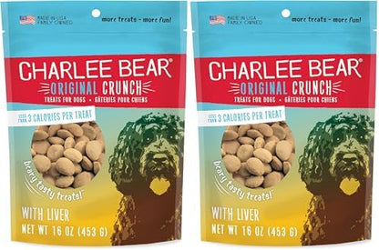 Charlee Bear Original Crunch Dog Treats, Chicken Liver, 16 Ounce Resealable Bag, Low Calorie Training Treats for Dogs, Limited Ingredient, Healthy, Crunchy Dog Snacks, Made in USA (Pack of 2)