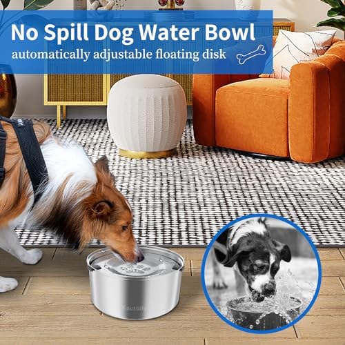 Kactoily 3L/101oz Dog Water Bowl Stainless Steel Slow Water Bowl for Dog