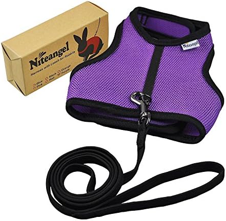 Niteangel Adjustable Soft Harness with Elastic Leash for Rabbits (M, Purple)